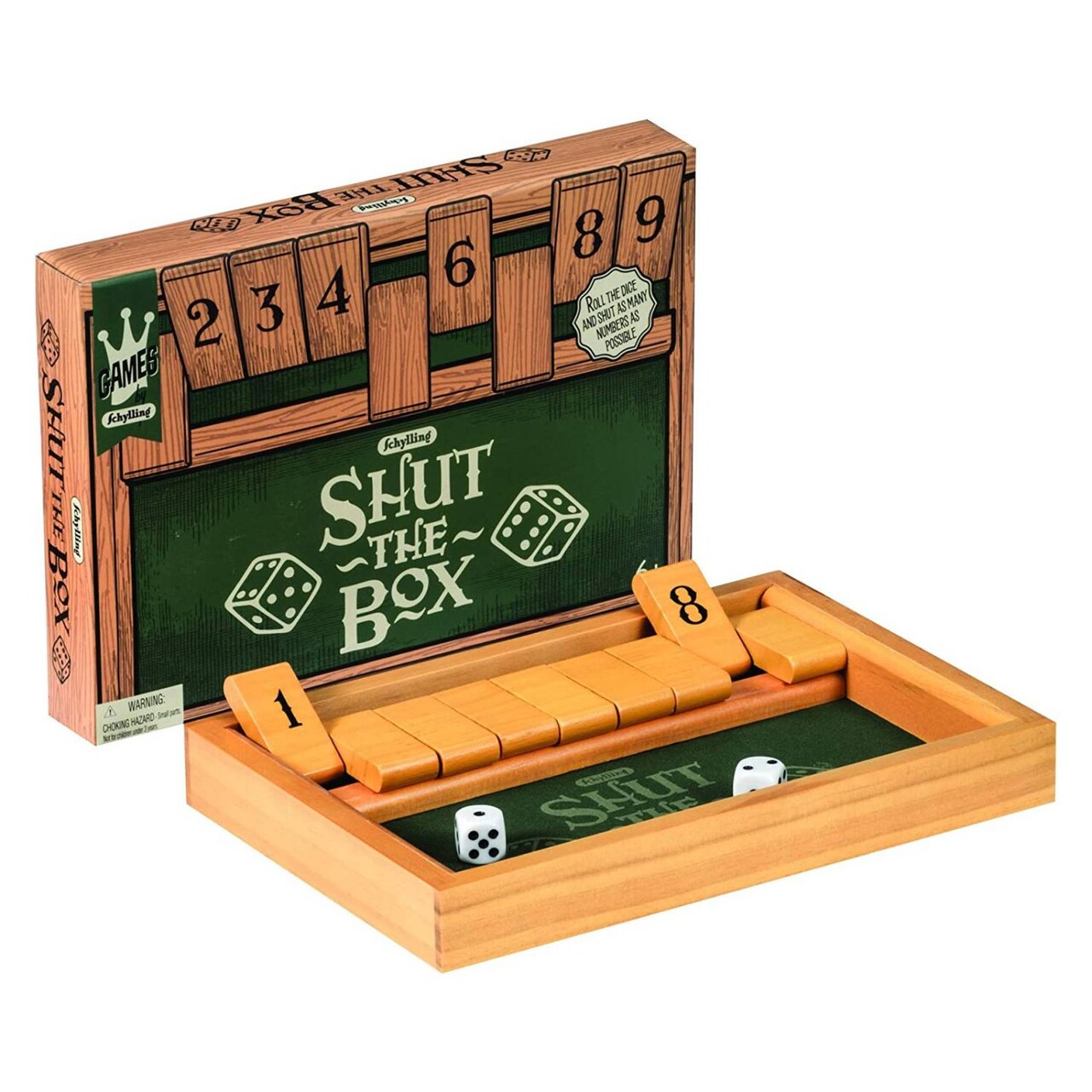 Schylling Shut the Box Game, Dice Board Game for Math Skills, Wooden Box